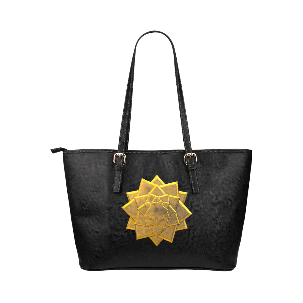 Metallic Golden Gift Bow for Presents Leather Tote Bag/Large (Model 1651)