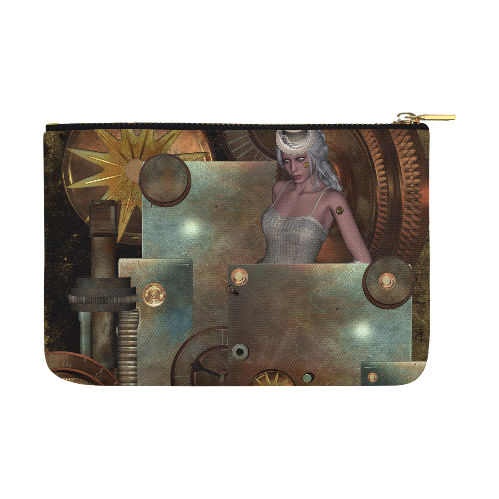 Steampunk, rusty metal and clocks and gears Carry-All Pouch 12.5''x8.5''