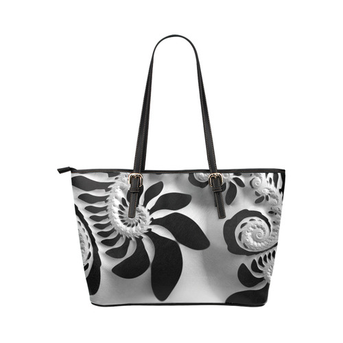 Black & White Spiral Leather Tote Bag/Large (Model 1651)