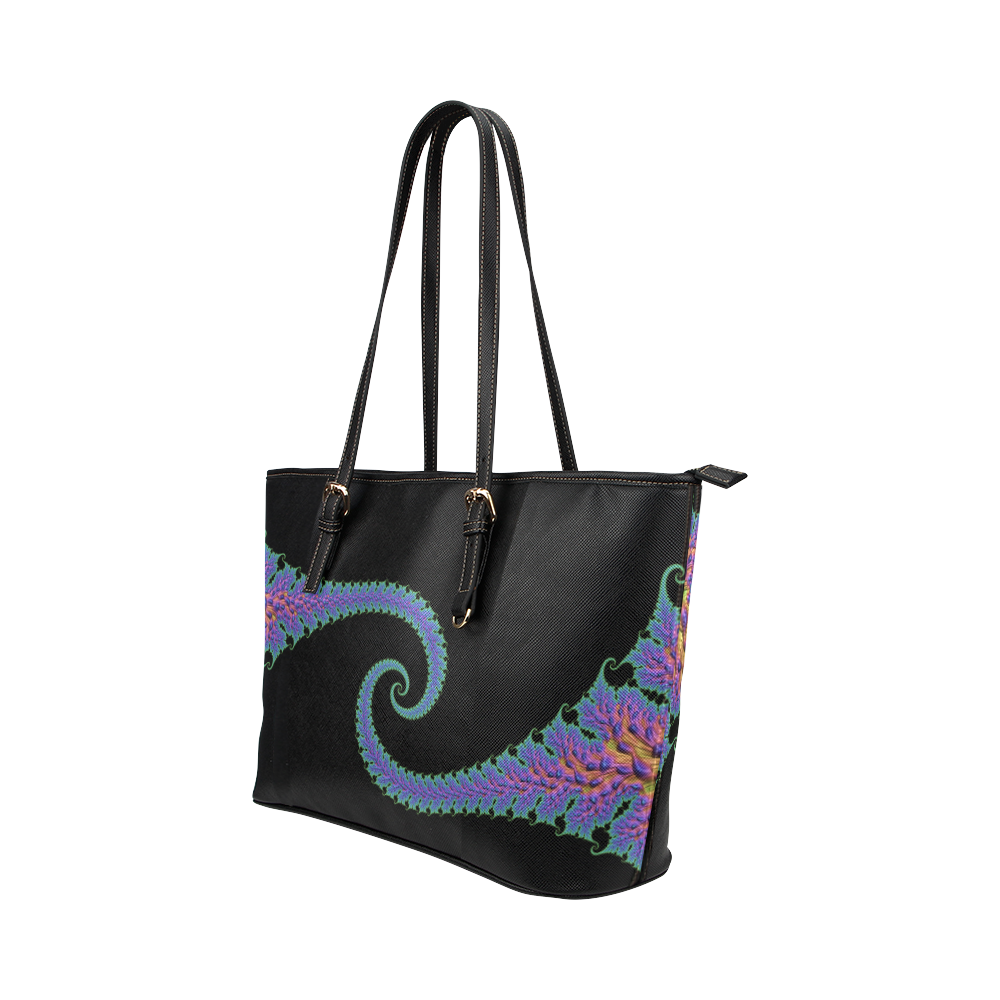 Purple Fire Tendril Leather Tote Bag/Large (Model 1651)