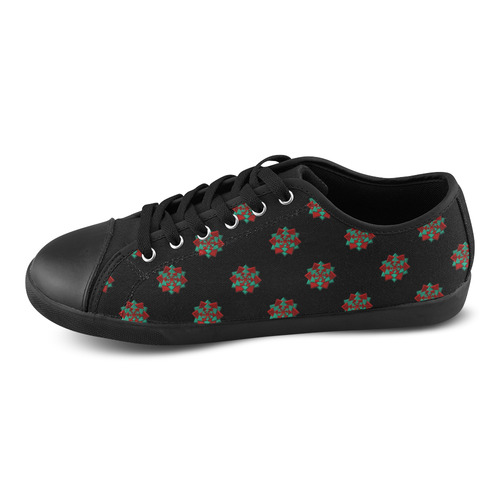 Metallic Red & Green Christmas Bows on Black Canvas Shoes for Women/Large Size (Model 016)