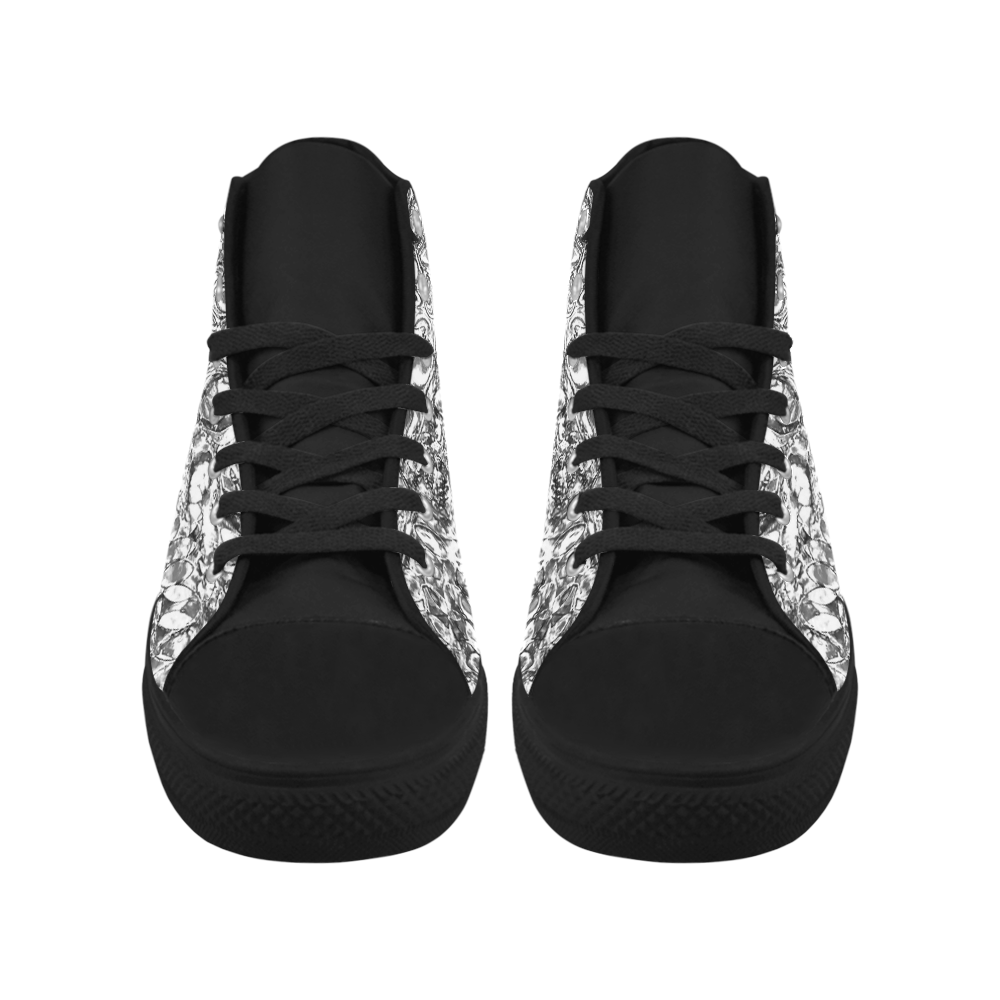 Black and White Explosion Aquila High Top Microfiber Leather Women's Shoes (Model 032)