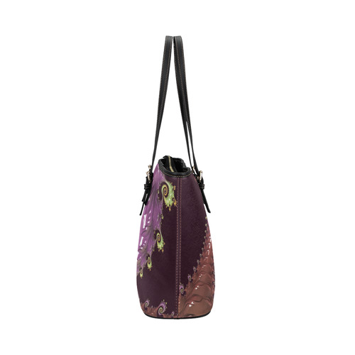 Chocolate Purple Spiral Leather Tote Bag/Large (Model 1651)