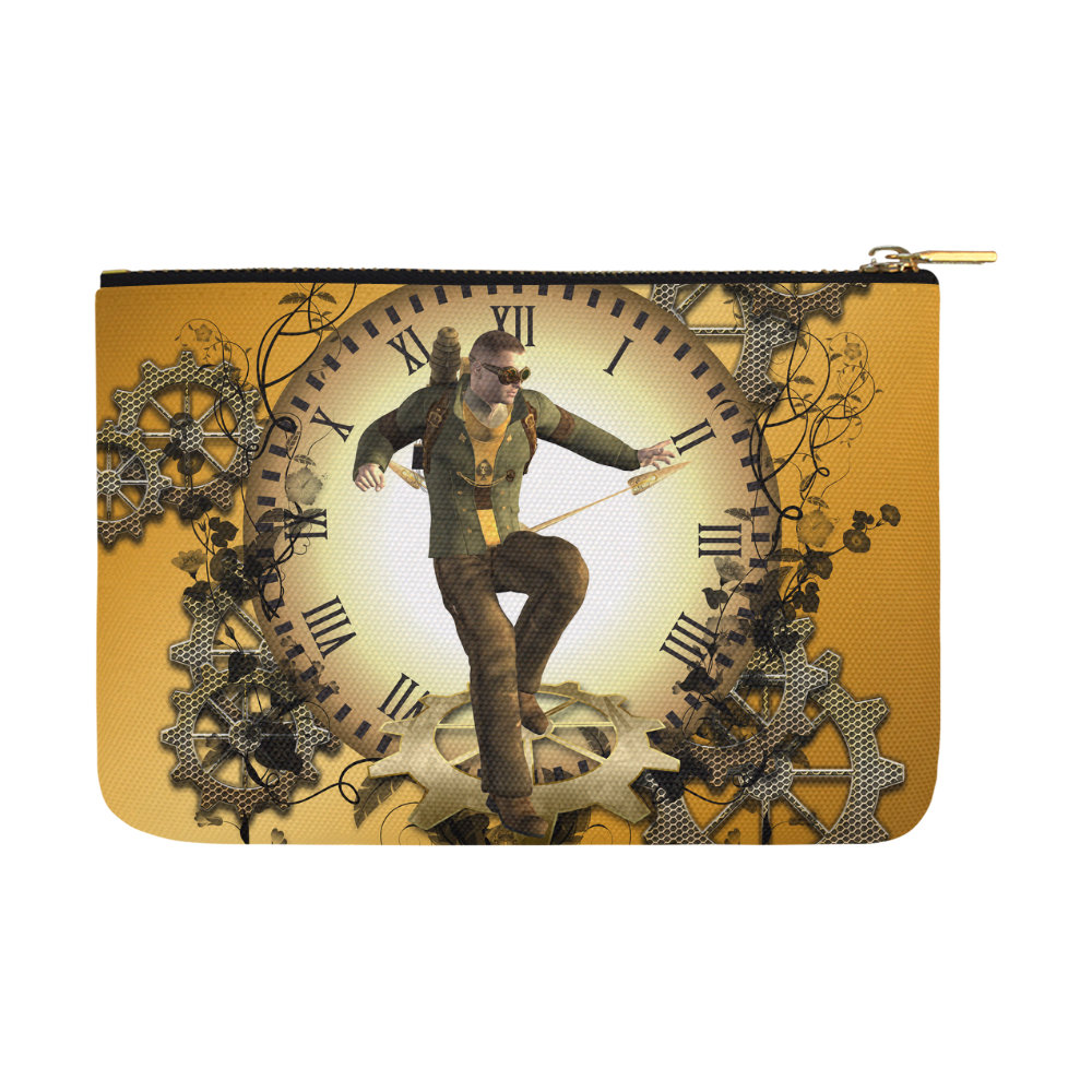 Steampunk, man, clocks and gears Carry-All Pouch 12.5''x8.5''