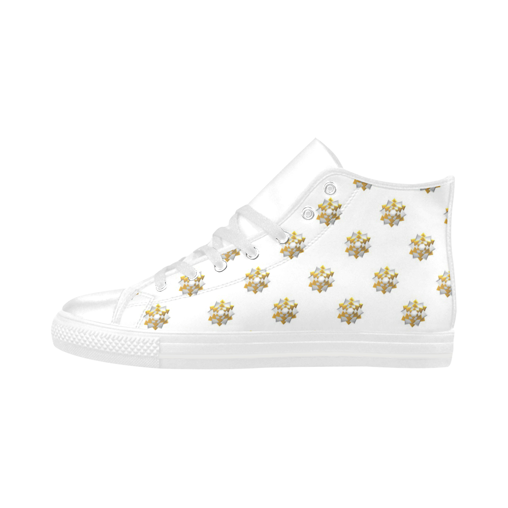 Metallic Silver And Gold Bows on White Aquila High Top Microfiber Leather Men's Shoes/Large Size (Model 032)