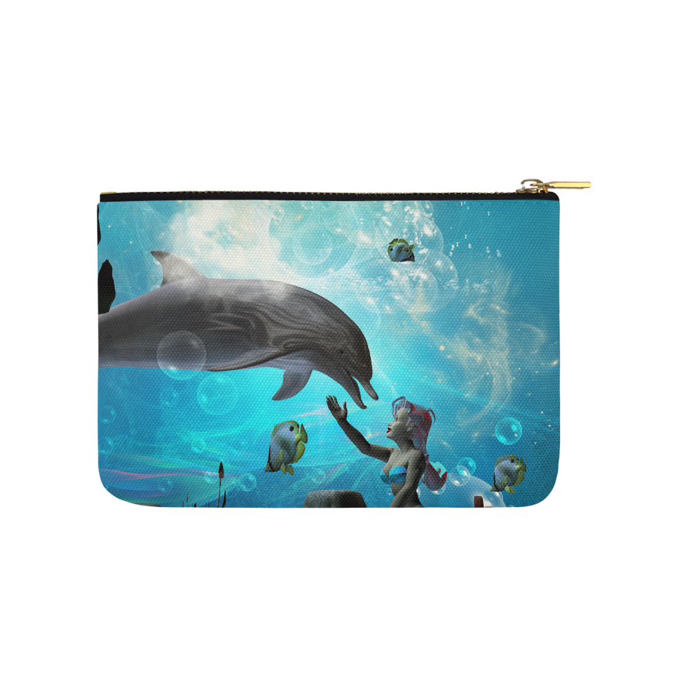 Dolphin with bautiful mermaid Carry-All Pouch 9.5''x6''