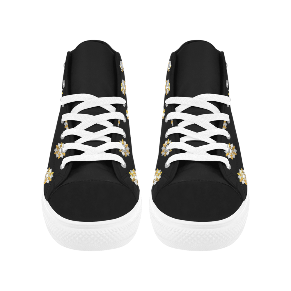 Metallic Silver And Gold Bows on Black Aquila High Top Microfiber Leather Women's Shoes/Large Size (Model 032)