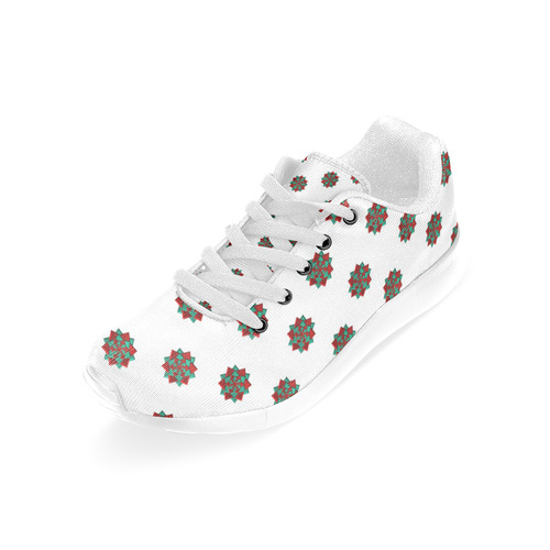 Metallic Red & Green Christmas Bows on White Women’s Running Shoes (Model 020)