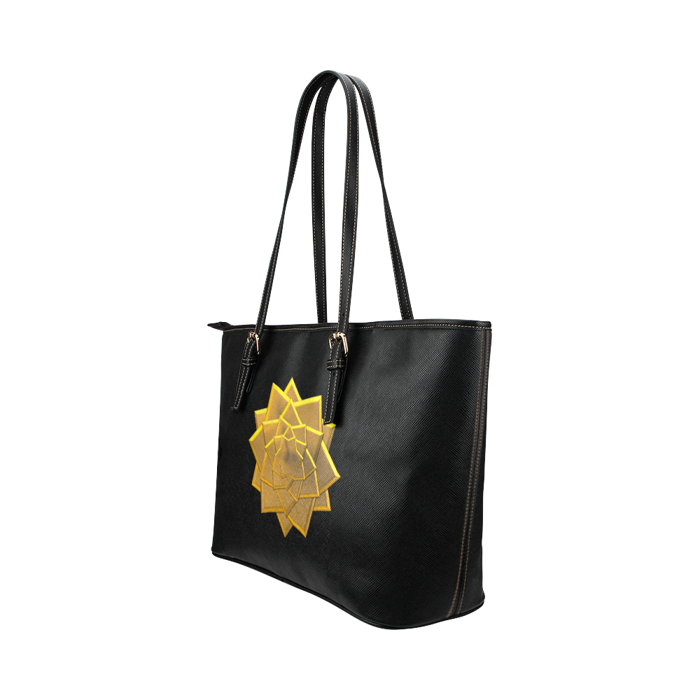 Metallic Golden Gift Bow for Presents Leather Tote Bag/Large (Model 1651)