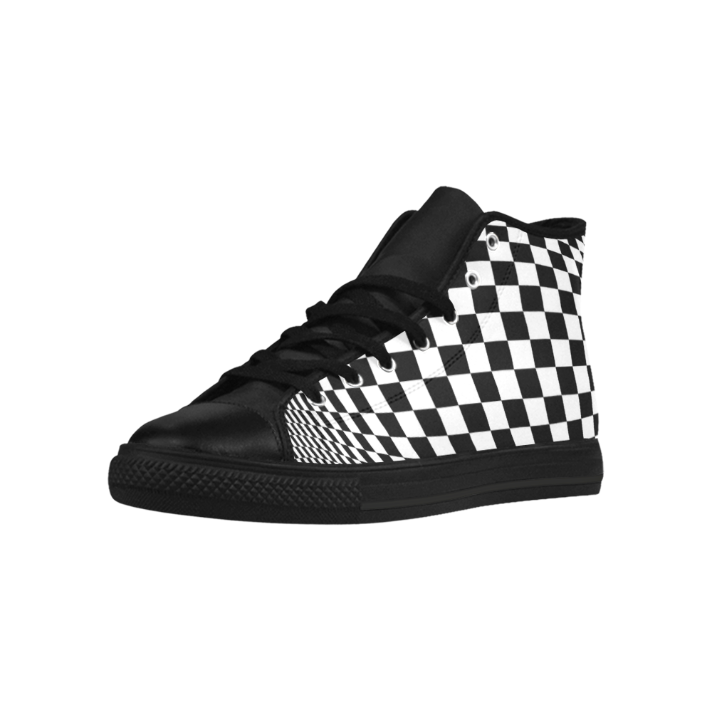 Optical Illusion Checkers Aquila High Top Microfiber Leather Women's Shoes/Large Size (Model 032)