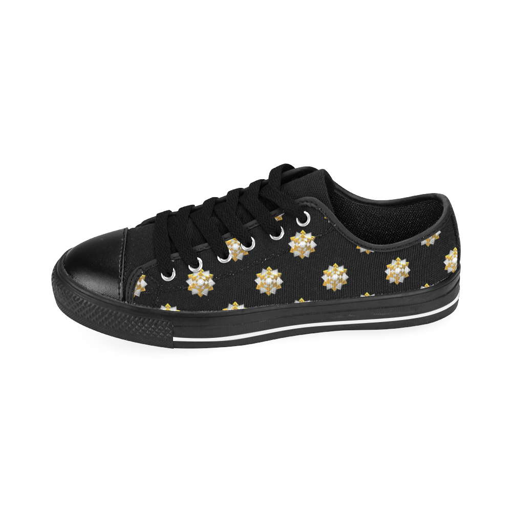 Metallic Silver And Gold Bows on Black Men's Classic Canvas Shoes/Large Size (Model 018)
