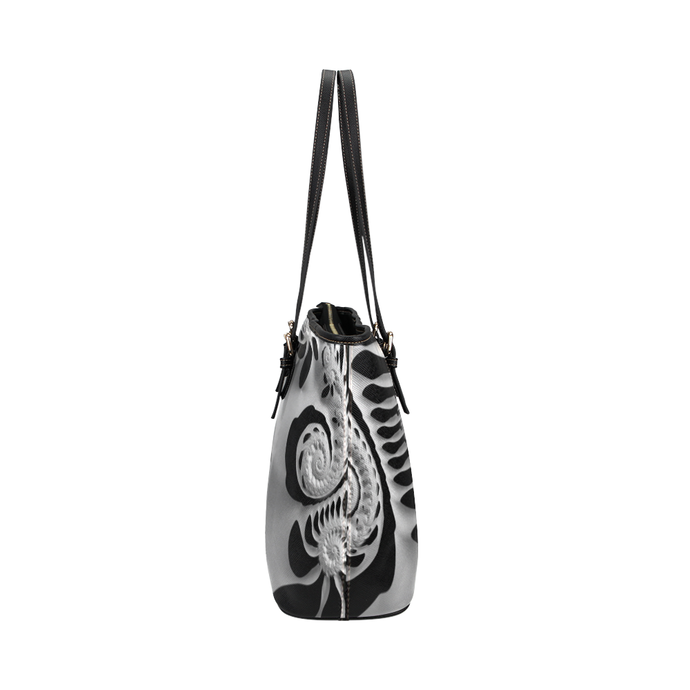 Black & White Spiral Leather Tote Bag/Large (Model 1651)