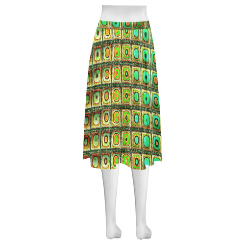 Red Green Brago Mitchell Fractal Mosaic Mnemosyne Women's Crepe Skirt (Model D16)