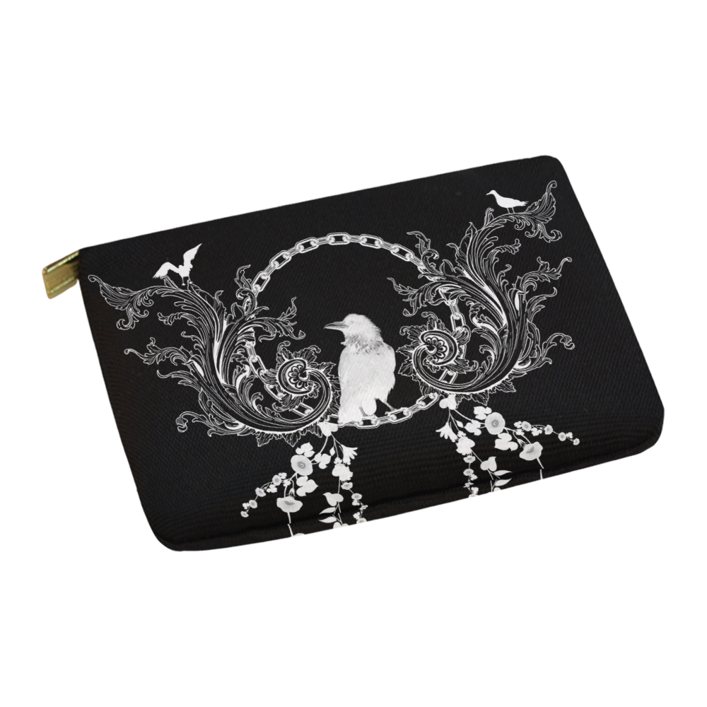 White crow with flowers Carry-All Pouch 12.5''x8.5''