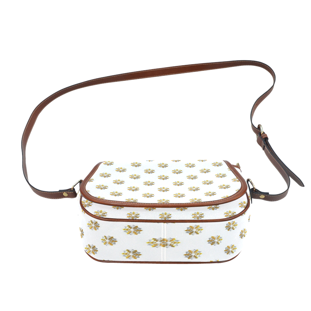 Metallic Silver And Gold Bows on White Saddle Bag/Small (Model 1649) Full Customization