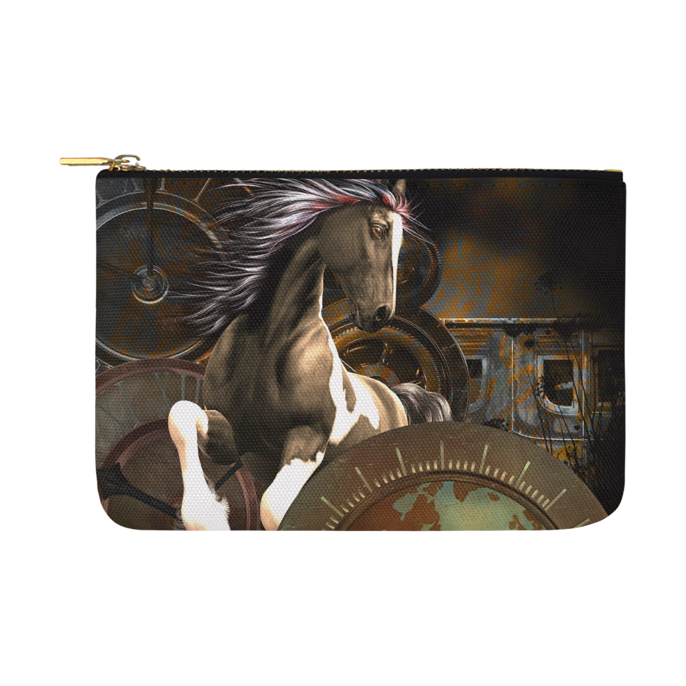 Steampunk, awesome horse with clocks and gears Carry-All Pouch 12.5''x8.5''