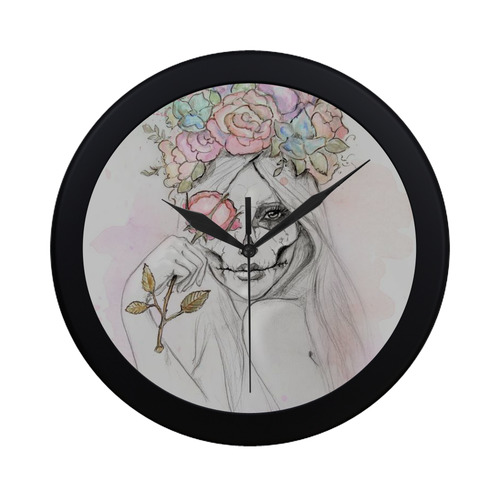 Boho Queen, skull girl, watercolor woman Circular Plastic Wall clock