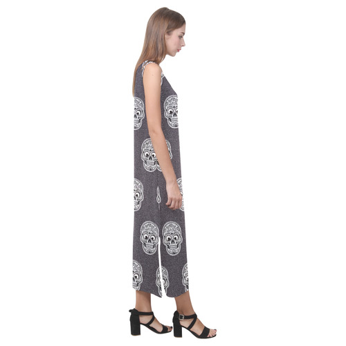 funny skull pattern Phaedra Sleeveless Open Fork Long Dress (Model D08)