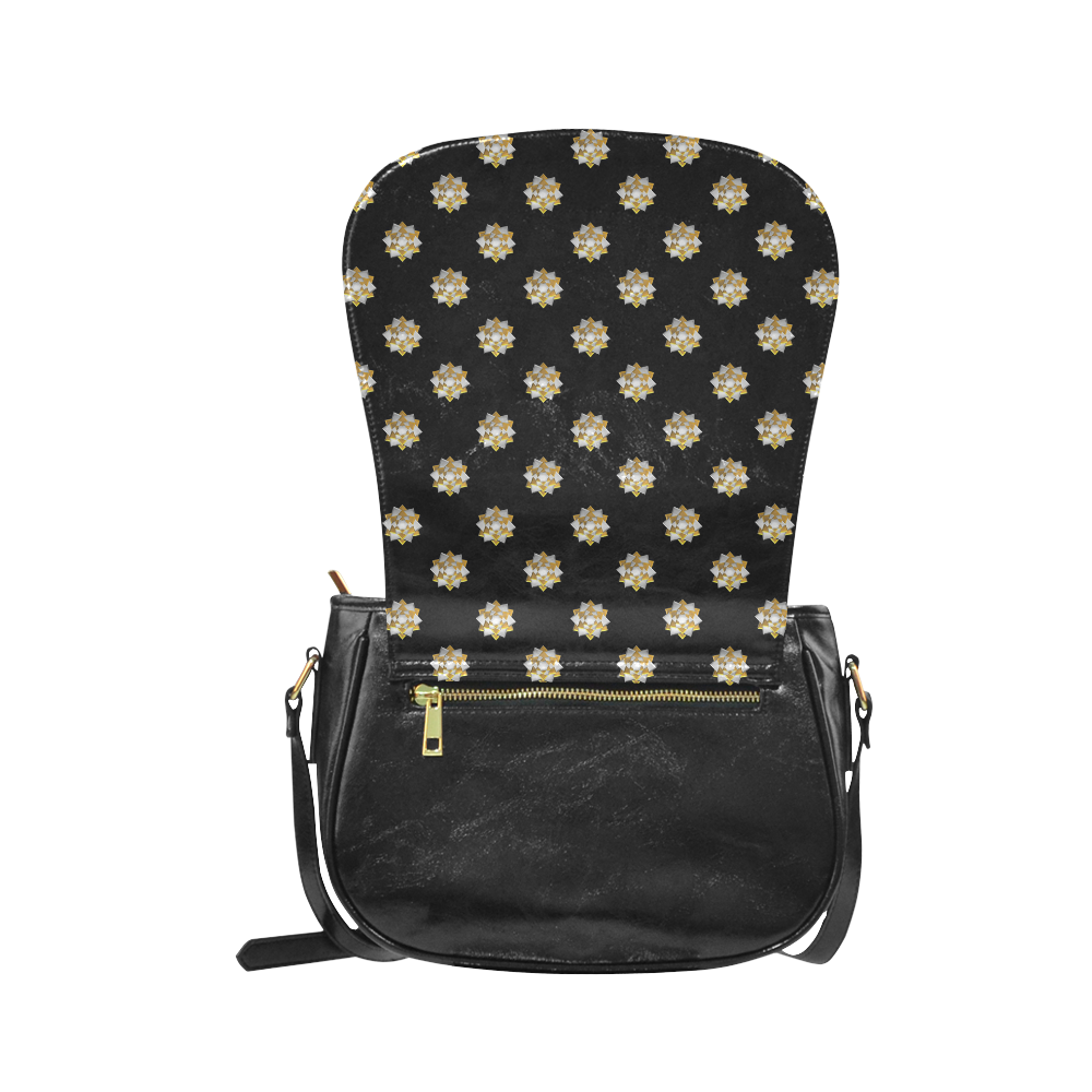 Metallic Silver And Gold Bows on Black Classic Saddle Bag/Large (Model 1648)