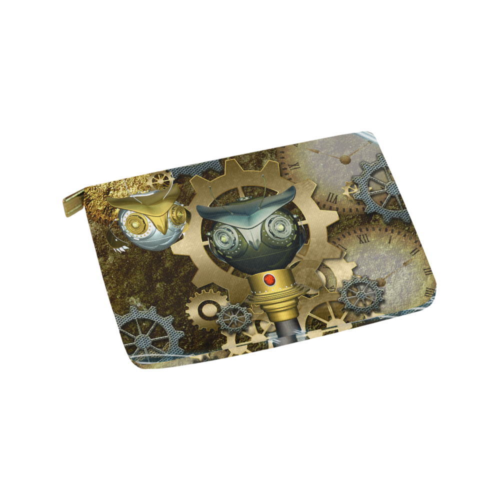 Steampunk, owl, clocks and gears Carry-All Pouch 9.5''x6''