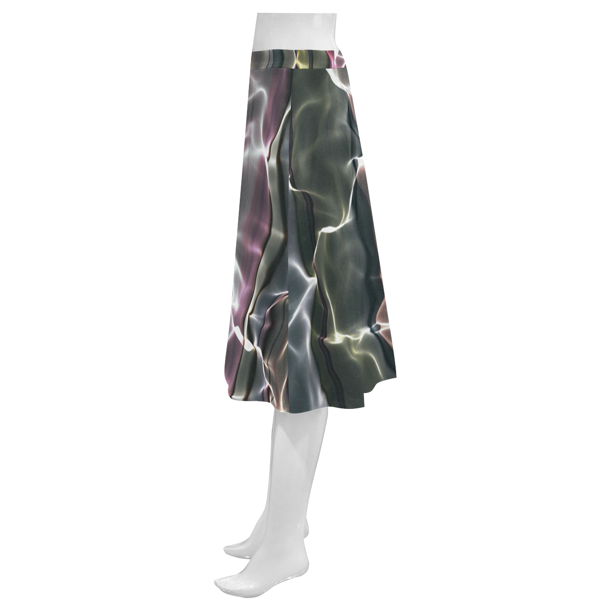 Abstract Glossy Wavy Mesh Mnemosyne Women's Crepe Skirt (Model D16)