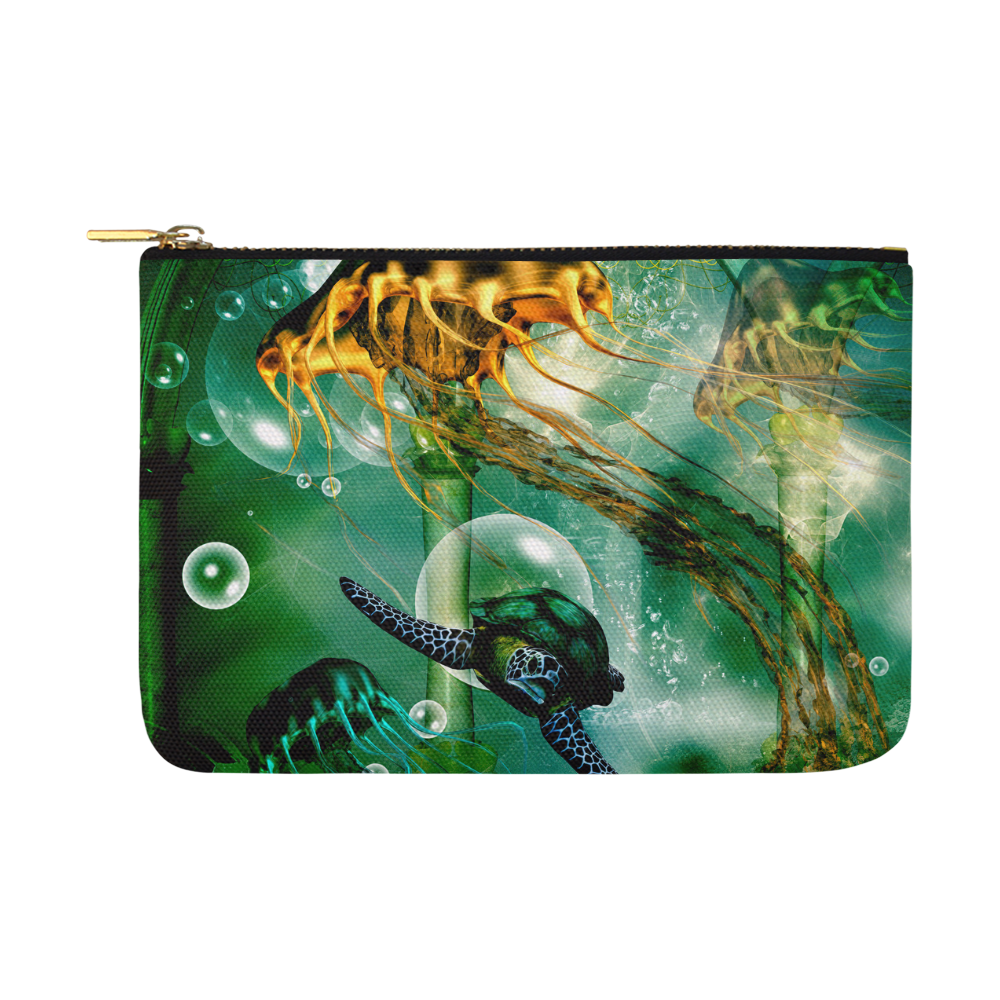 Turtle with jelly fsih Carry-All Pouch 12.5''x8.5''