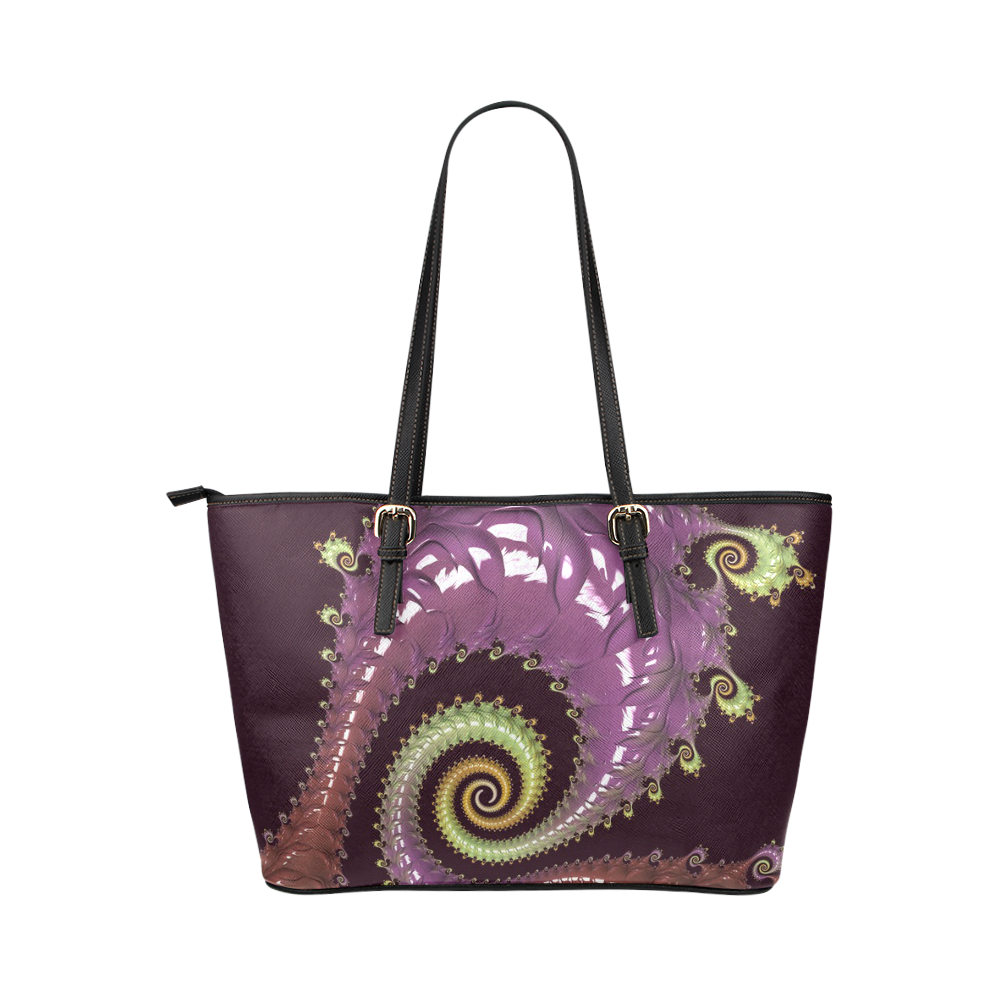 Chocolate Purple Spiral Leather Tote Bag/Large (Model 1651)