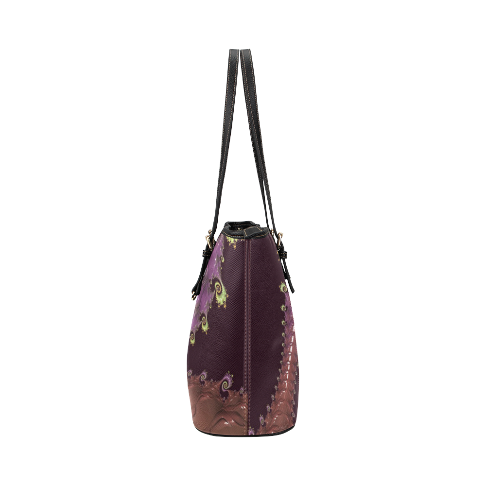 Chocolate Purple Spiral Leather Tote Bag/Large (Model 1651)