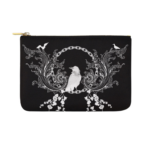 White crow with flowers Carry-All Pouch 12.5''x8.5''