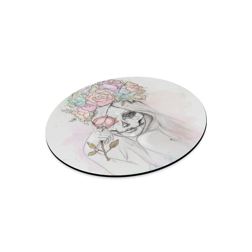 Boho Queen, skull girl, watercolor woman Round Mousepad