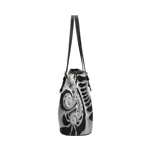 Black & White Spiral Leather Tote Bag/Large (Model 1651)