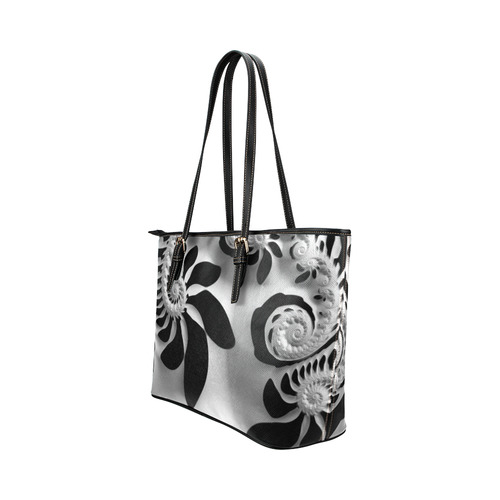 Black & White Spiral Leather Tote Bag/Large (Model 1651)