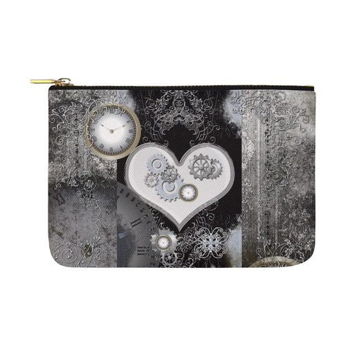 Steampunk, heart, clocks and gears Carry-All Pouch 12.5''x8.5''