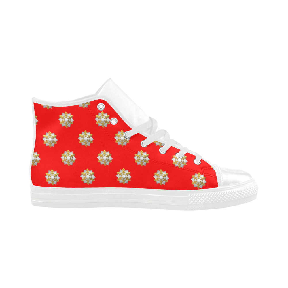 Metallic Silver And Gold Bows on Red Aquila High Top Microfiber Leather Women's Shoes (Model 032)