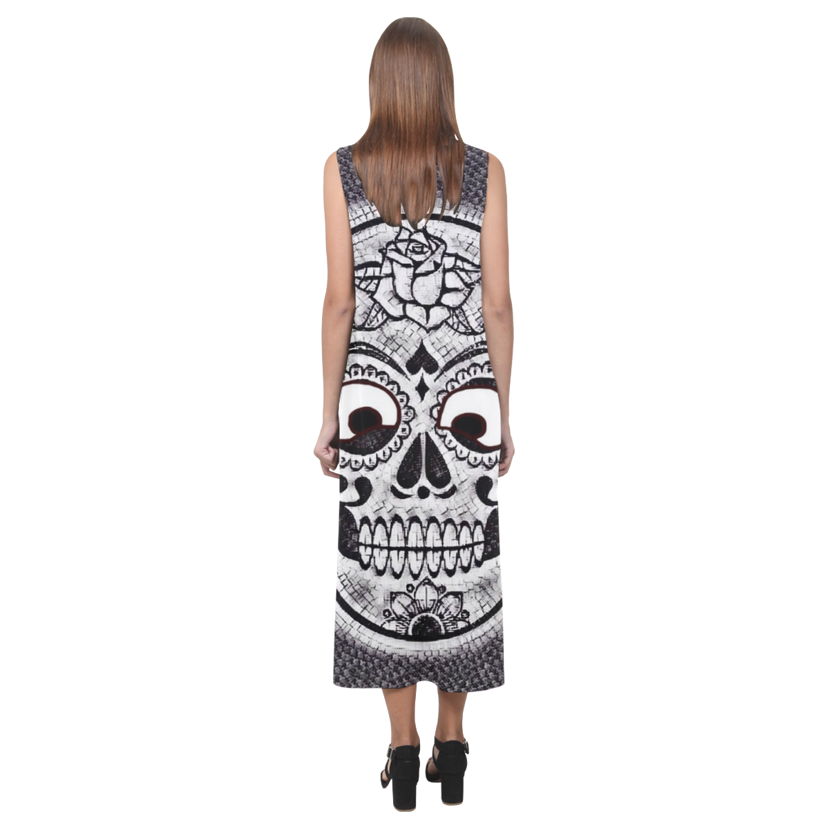 funny skull Phaedra Sleeveless Open Fork Long Dress (Model D08)