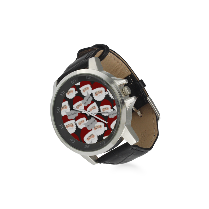 Who's the Real Santa? Unisex Stainless Steel Leather Strap Watch(Model 202)