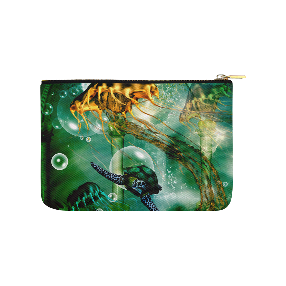 Turtle with jelly fsih Carry-All Pouch 9.5''x6''