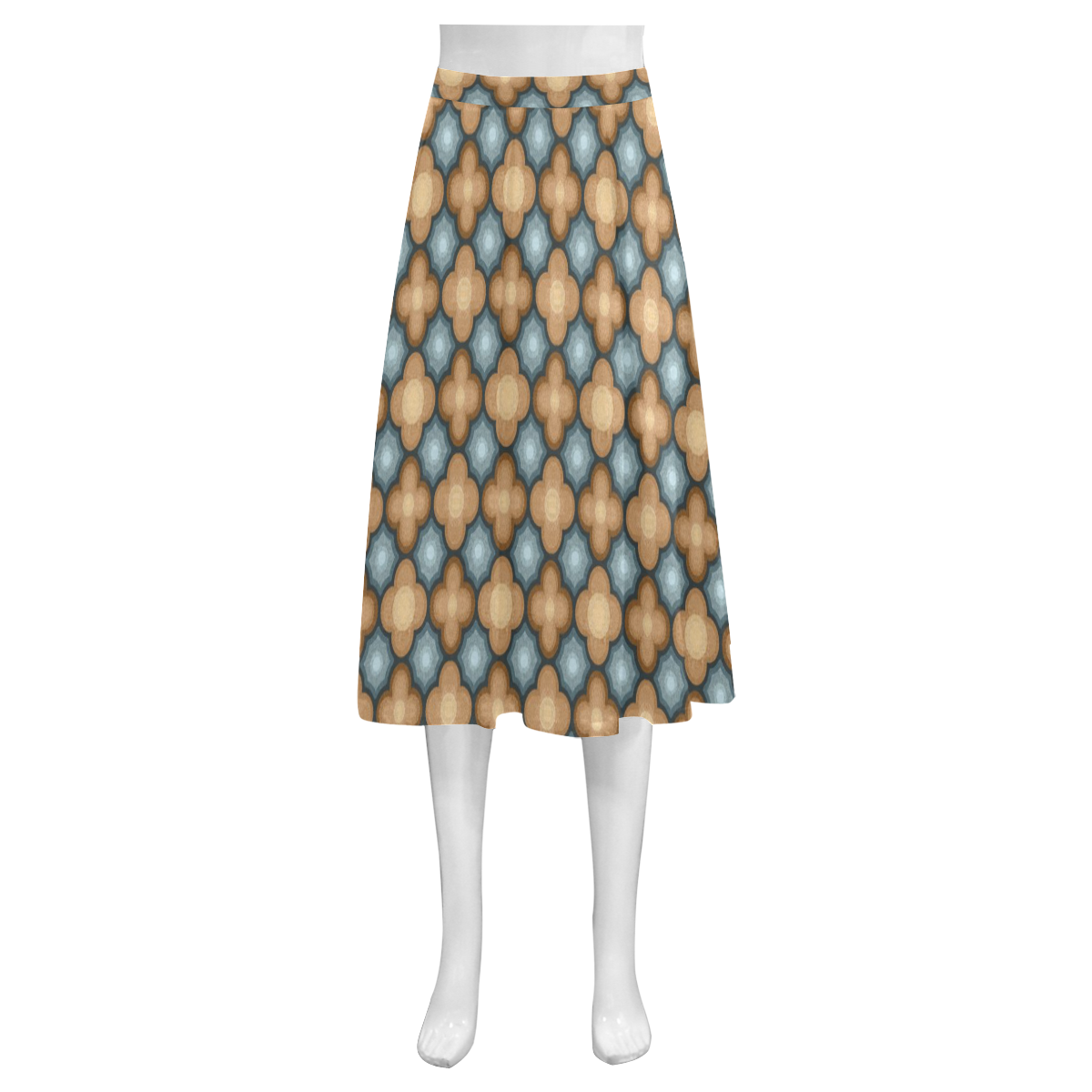Brown and Blue Pattern Mnemosyne Women's Crepe Skirt (Model D16)