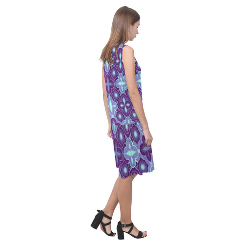 Purple blue pattern Sleeveless Splicing Shift Dress(Model D17)