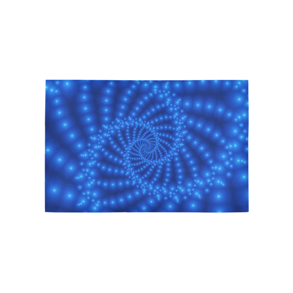 Glossy Royal Blue Beaded Spiral Fractal Area Rug 5'x3'3''
