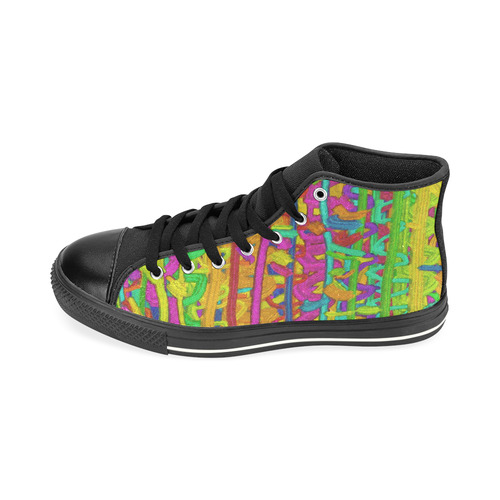 Pink Yellow Green Colorful Abstract High Top Canvas Women's Shoes/Large Size (Model 017)