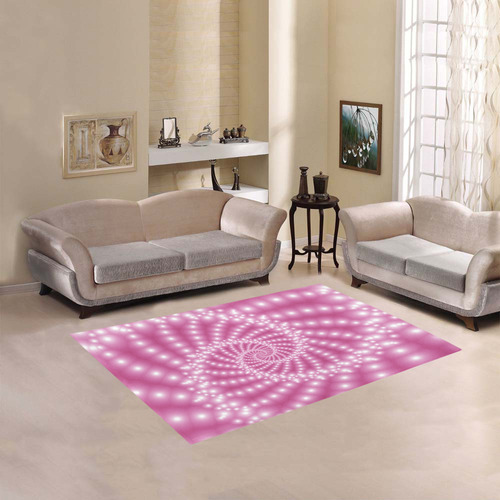 Glossy Pastel Pink Beaded Spiral Fractal Area Rug 5'3''x4'