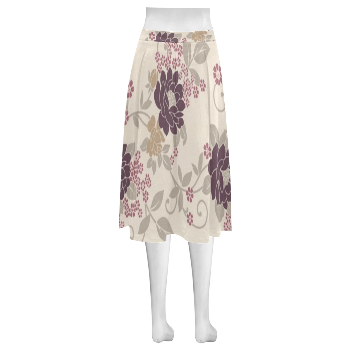 Vintage Burgundy Floral Wallpaper Pattern Mnemosyne Women's Crepe Skirt (Model D16)