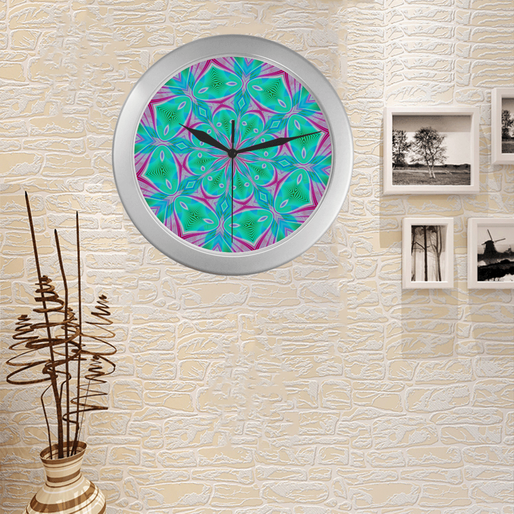 Fractal Kaleidoscope Mandala Flower Abstract 24 Silver Color Wall Clock