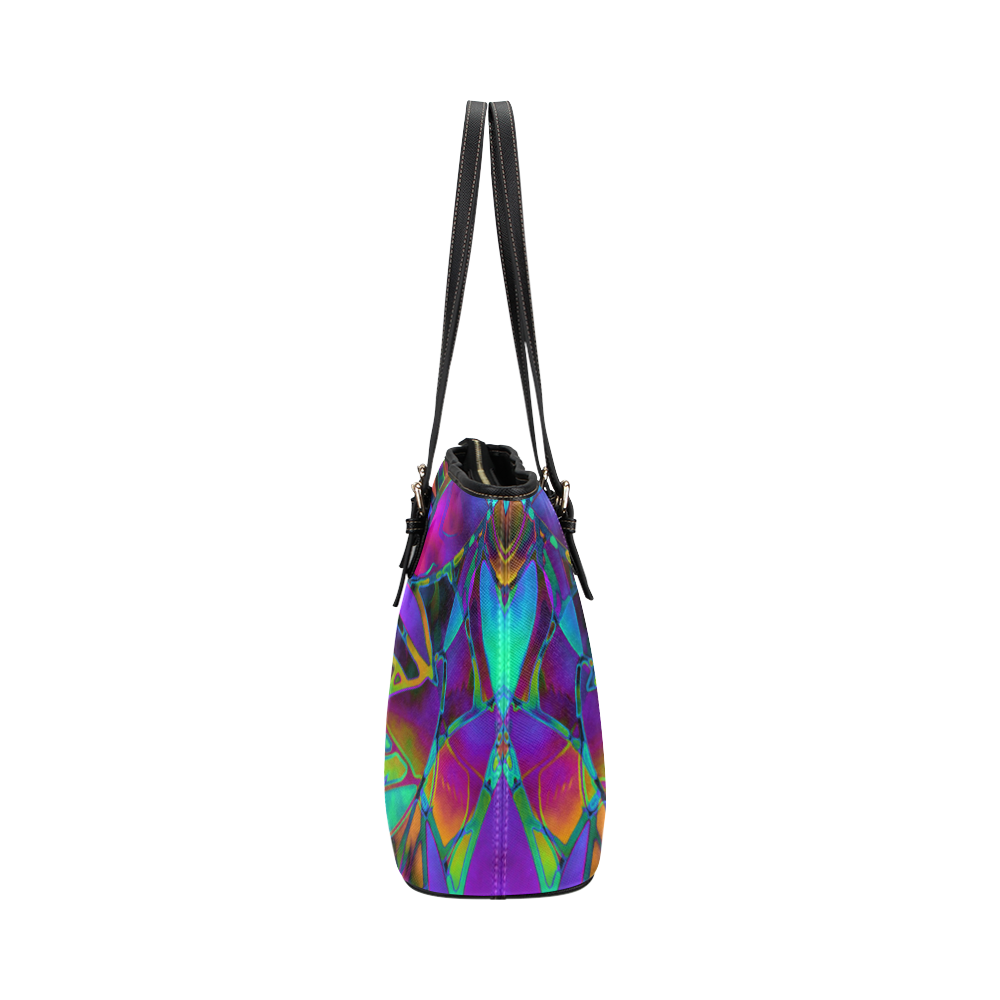 Floral Fractal Art G308 Leather Tote Bag/Large (Model 1651)