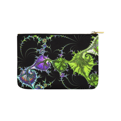 SPIRAL Filigree FRACTAL black green violet Carry-All Pouch 9.5''x6''