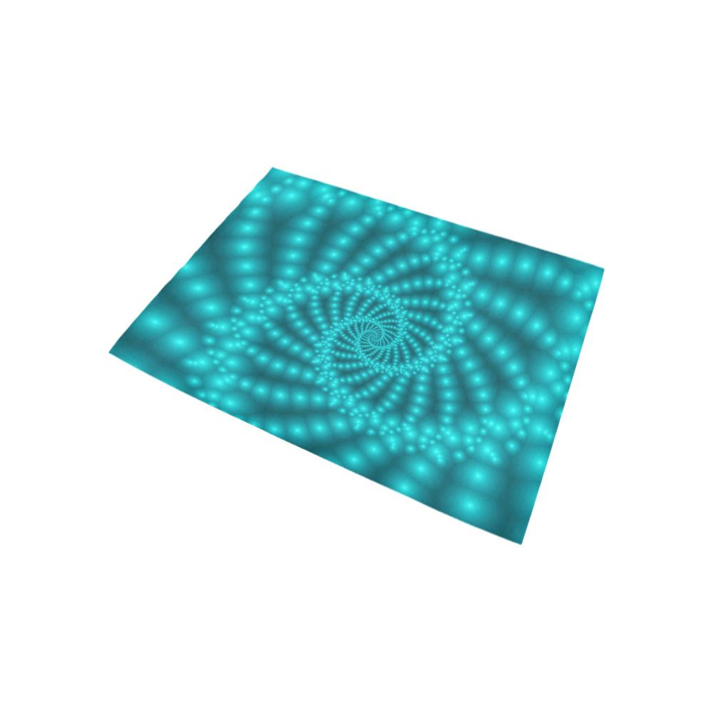 Glossy Turquoise Beaded Spiral Fractal Area Rug 5'3''x4'