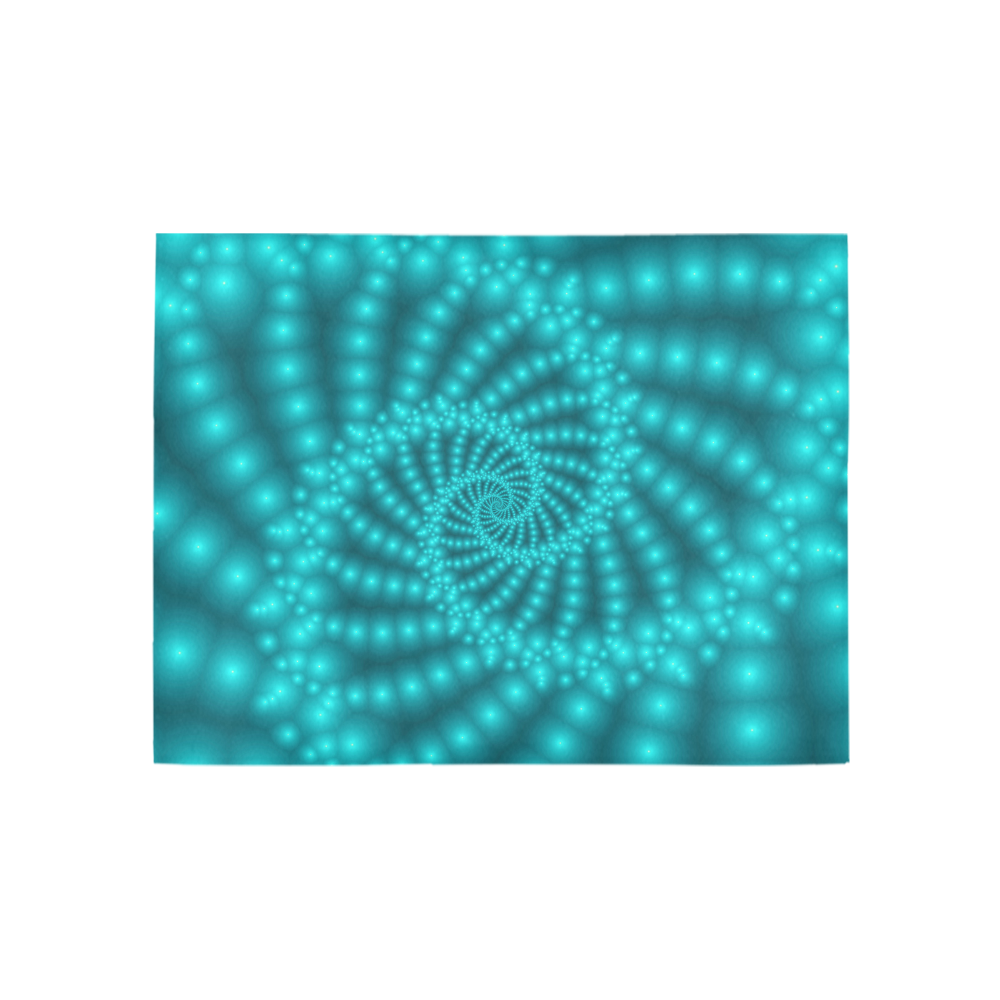 Glossy Turquoise Beaded Spiral Fractal Area Rug 5'3''x4'