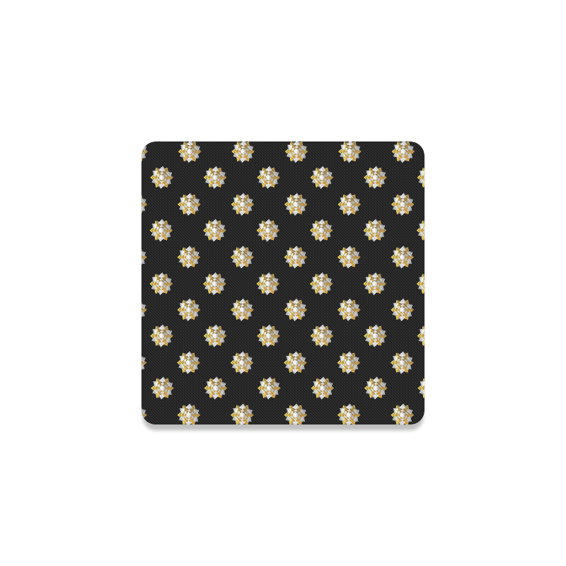 Metallic Silver And Gold Bows on Black Square Coaster