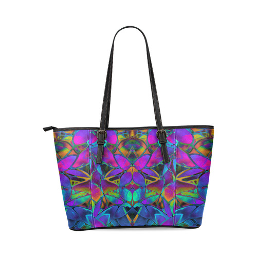 Floral Fractal Art G308 Leather Tote Bag/Small (Model 1640)